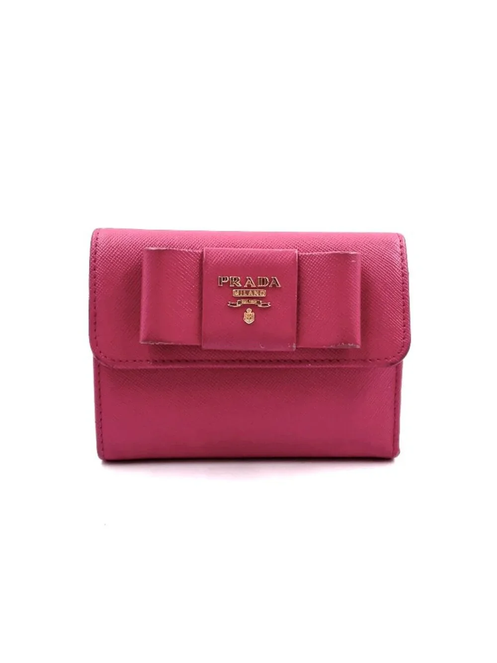 Prada Saffiano Fiocco Leather Pink Trifold Wallet Gold